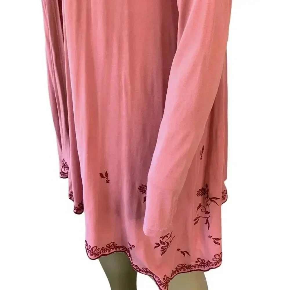 Mi ami Francescas Asymmetrical Embroidered Open Cardigan Tunic Sweater  M Rose